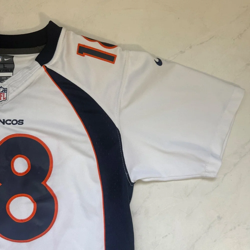 NFL On Field Size Large Manning #18 Broncos Jersey White Navy Sporty Football